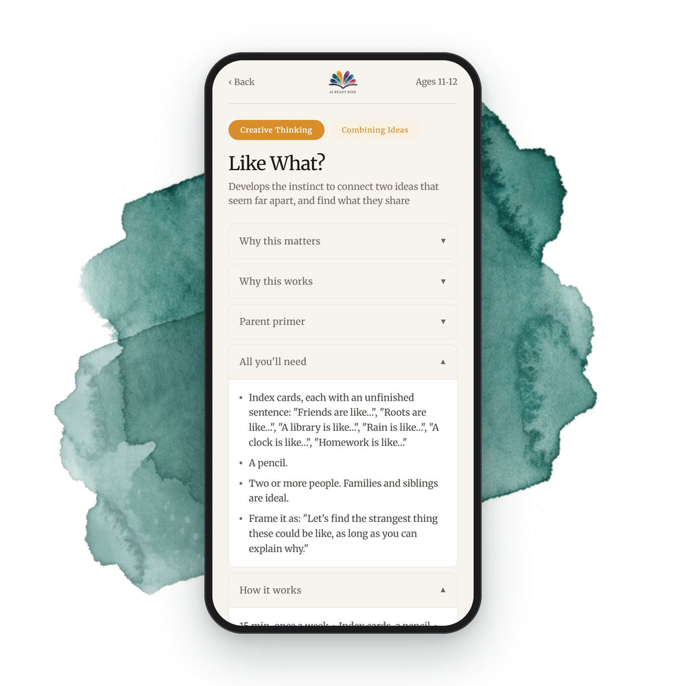The Like What? activity from the ages 11–12 guide on a phone