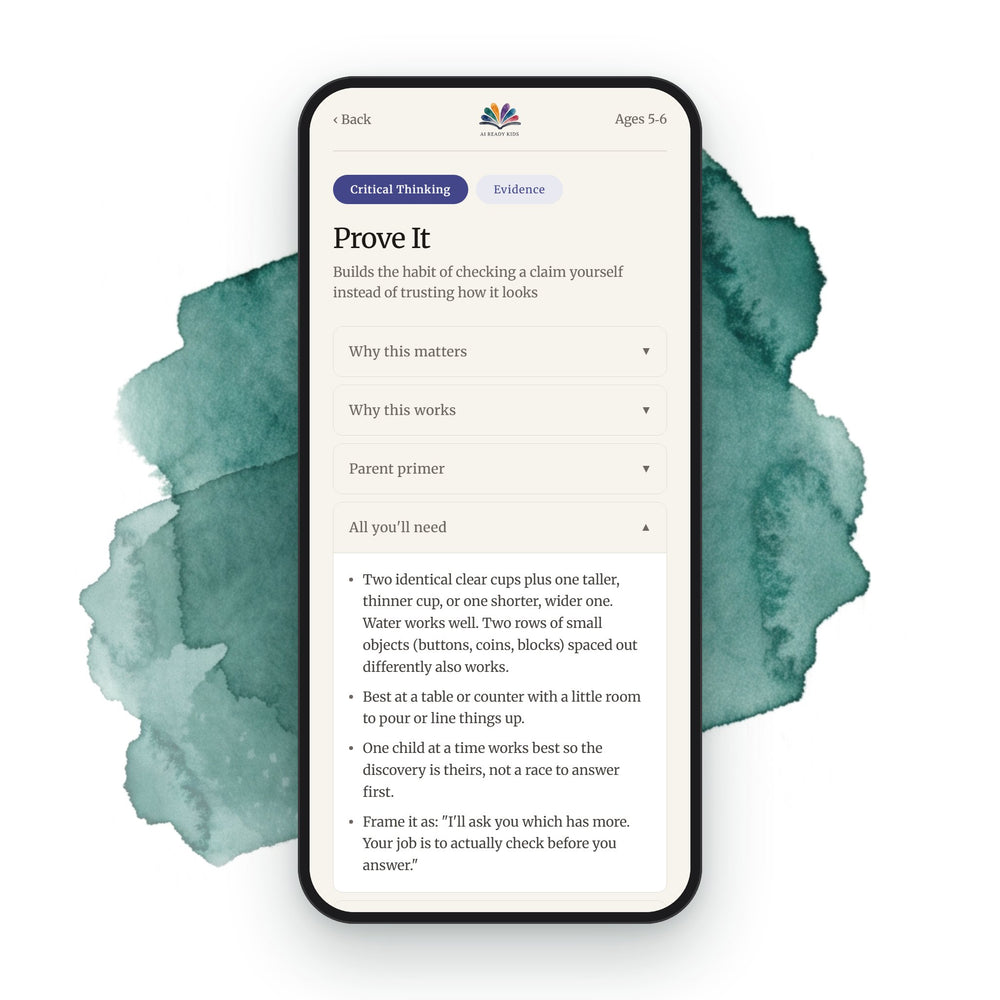 The Prove It activity page from the ages 5–6 guide, open on a phone
