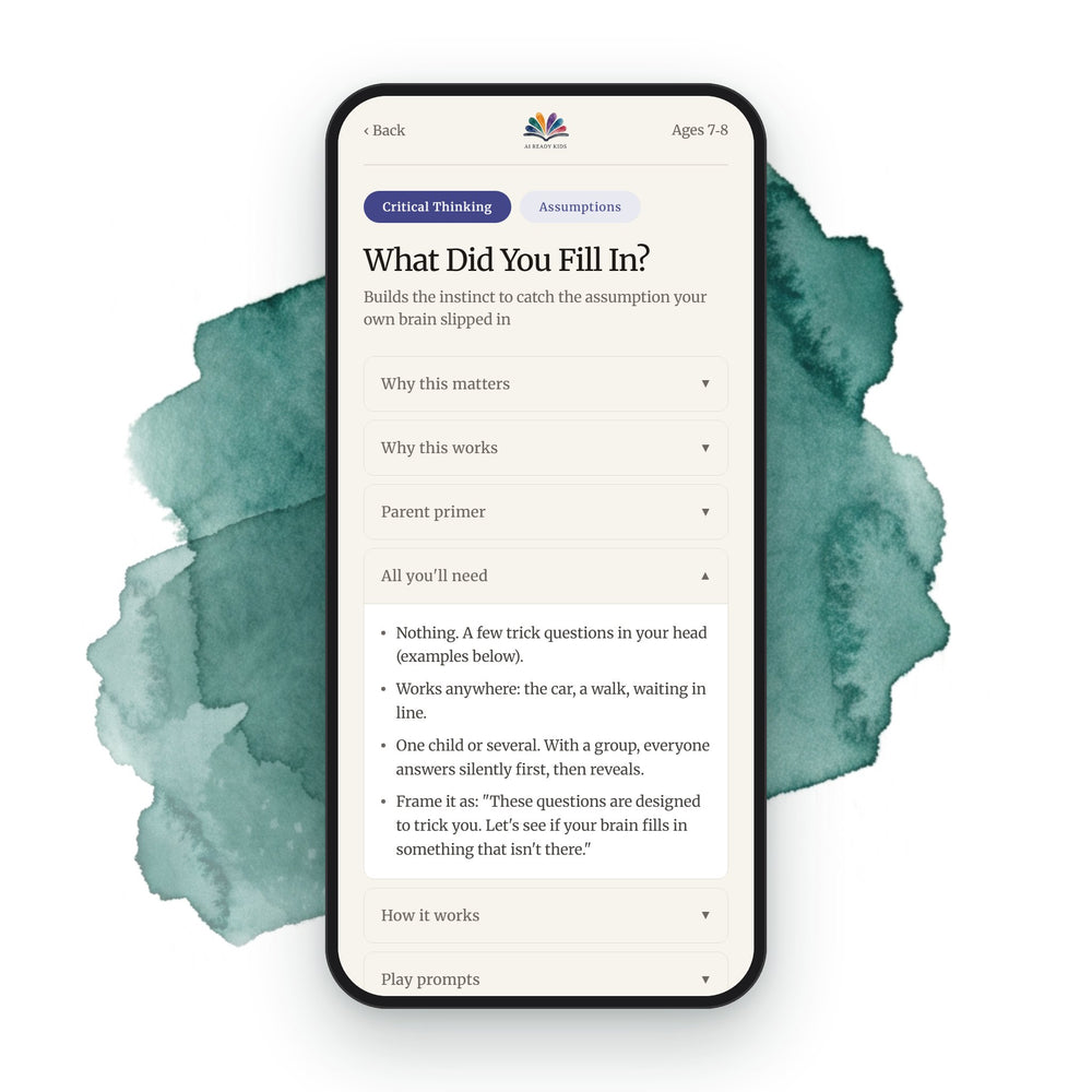 The What Did You Fill In? activity from the Ages 7–8 guide on a phone